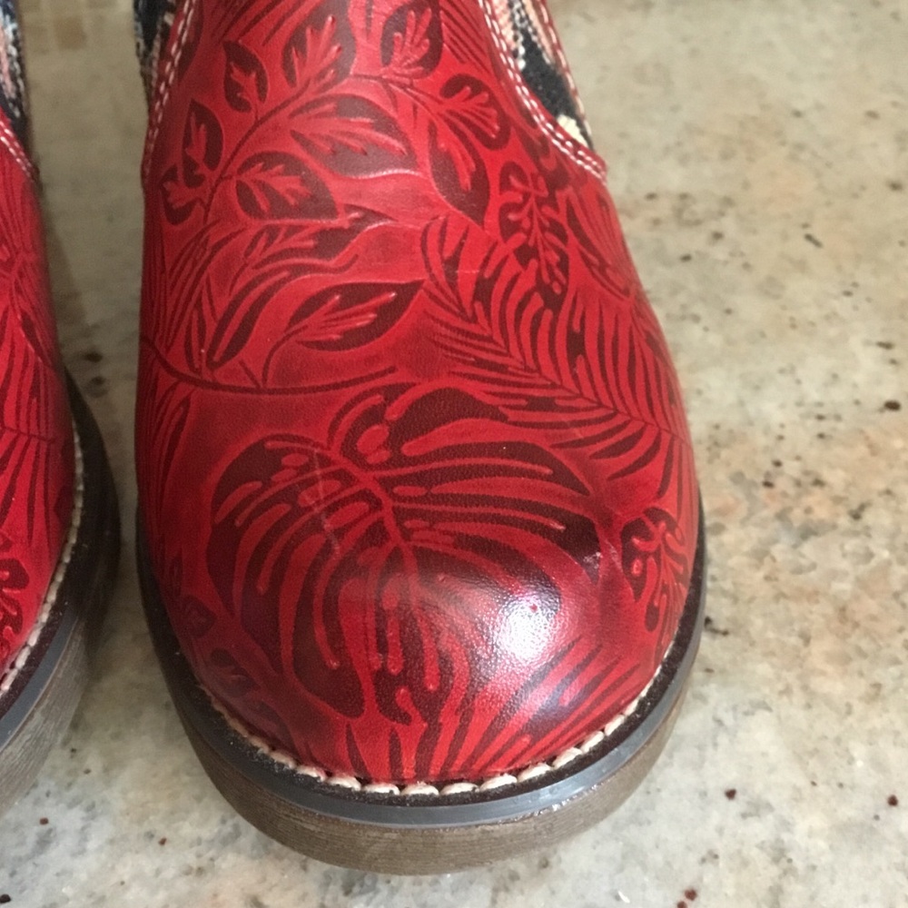 NEW Socofy Red Black Floral Boho Textile Tapestry Leather Tall Boots - Picture 7 of 13
